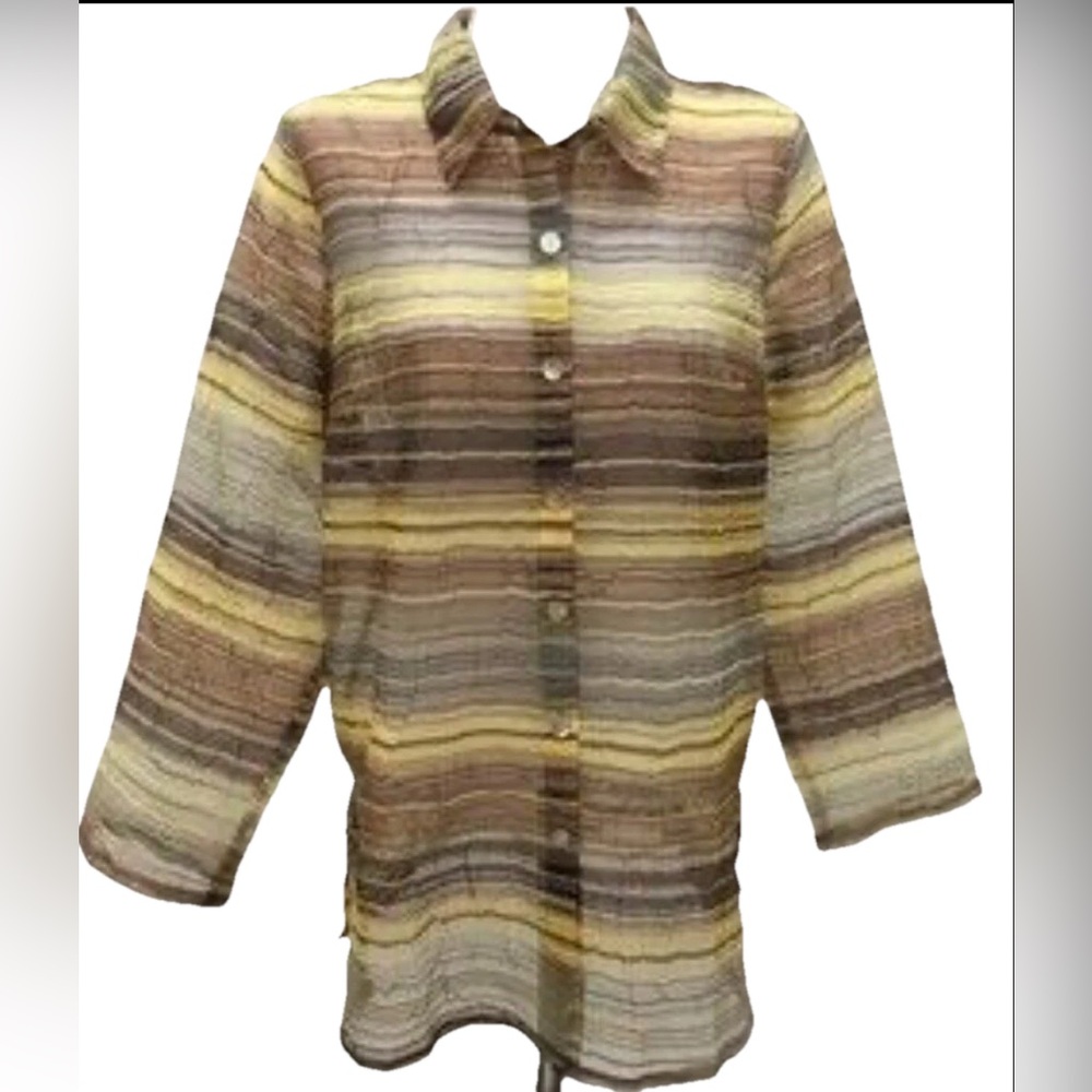 Citiknits Gauzy Tunic Blouse/Top XL Button Up Lightweight Travel Business Casual - Picture 4 of 12